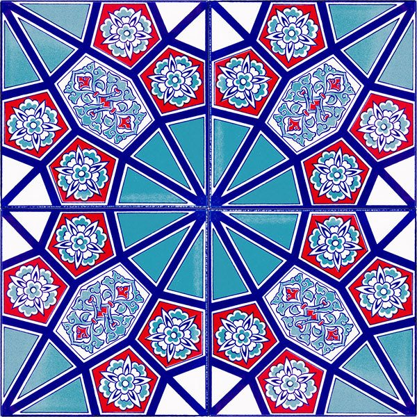 20x20 AC-3 Geometric Red Blue Pattern Cini Tile