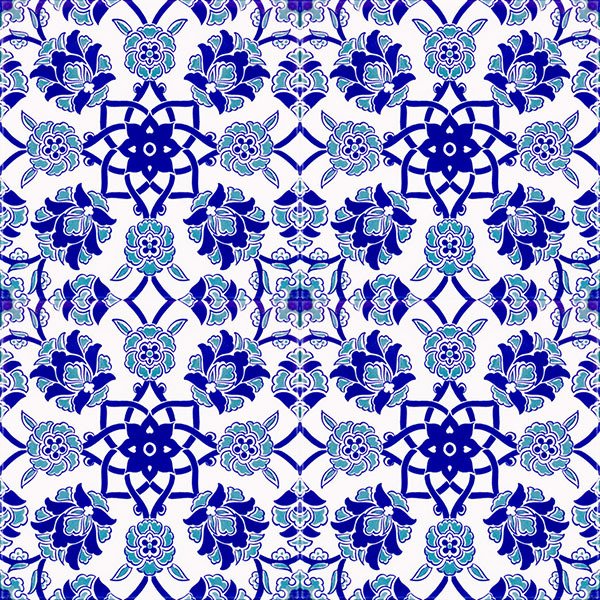 20×20 AC-10 Seljuk Blue Flower Pattern Cini Tile