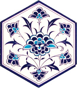 21×23 cm Iznik Rumi Patterned Hexagonal Ceramic Tile ,Ottoman Seljuk tiles,Bathroom Tiles, Kitchen Tile, 4x pcs Turquoise Ceramic Tile
