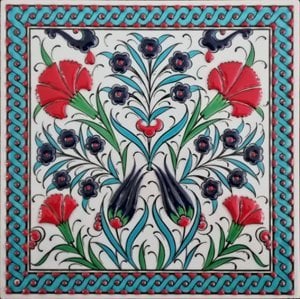 Turquoise Double Carnation Handmade Tile Board,Decorative tiles,ottoman art ,Accent Tiles Board, Decorative Living Room Tiles,decor gifts