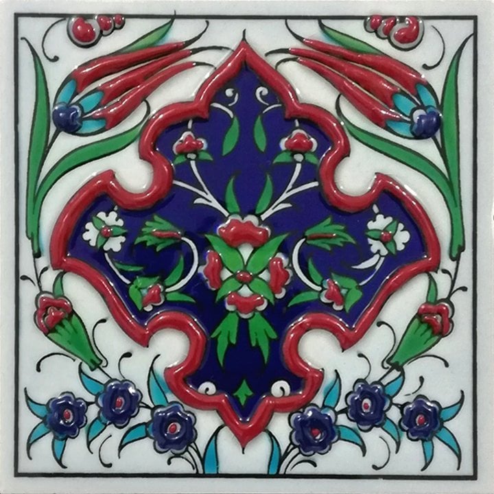 Tulip Carnation Iznik Hand Decor Tile Board,Decorative tiles,10x10 cm,Accent Tiles Board, Decorative Living Room Tiles,decor gifts